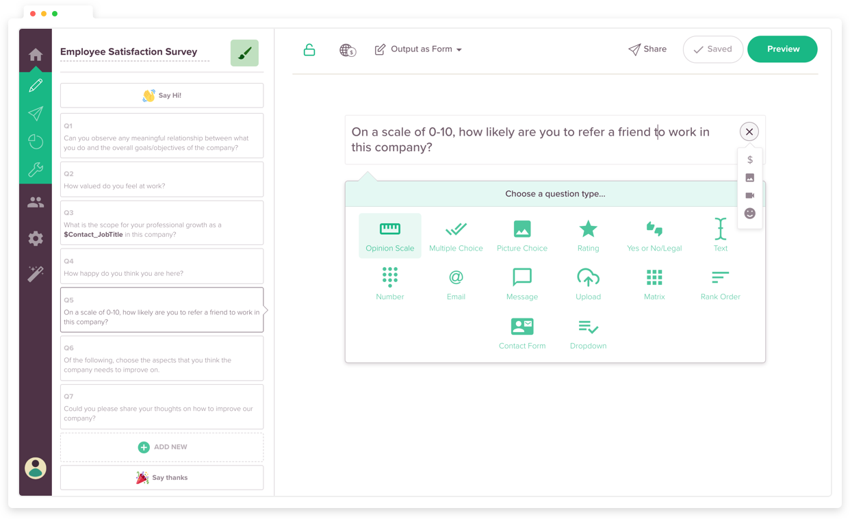 Moduli online costruiti da SurveySparrow